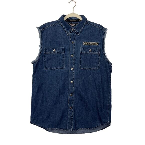 HARLEY DAVIDSON EMBROIDERED DENIM VEST xl - Picture 2 of 16